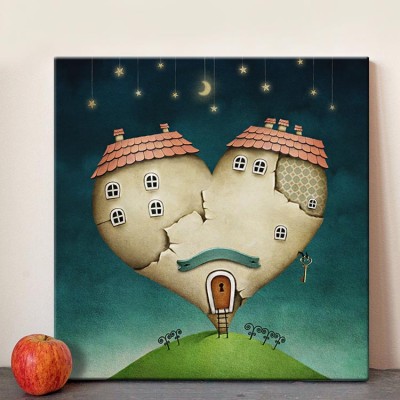 Καρδούλα σπίτι Παιδικά Πίνακες σε καμβά 50 x 50 cm