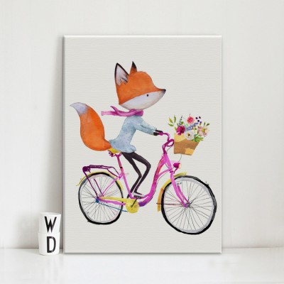 Αλεπού κάνει ποδήλατο Παιδικά Πίνακες σε καμβά 50 x 40 cm (35573)