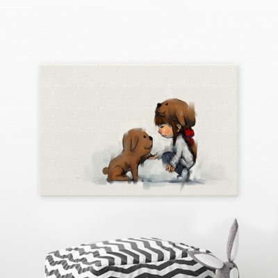 Παιδί με σκυλάκι Παιδικά Πίνακες σε καμβά 43 x 65 cm (35675)