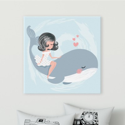 Κορίτσι πάνω σε φάλαινα Παιδικά Πίνακες σε καμβά 50 x 50 cm (35904)