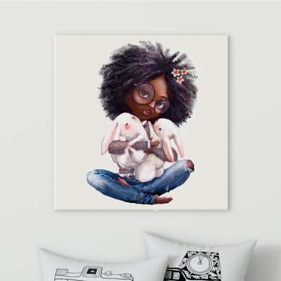 Κορίτσι κρατάει κουνελάκια Παιδικά Πίνακες σε καμβά 50 x 50 cm (36015)