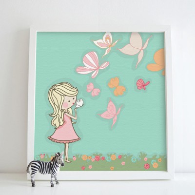 Κορίτσι παίζει με πεταλούδες Παιδικά Πίνακες σε καμβά 50 x 50 cm (11377)