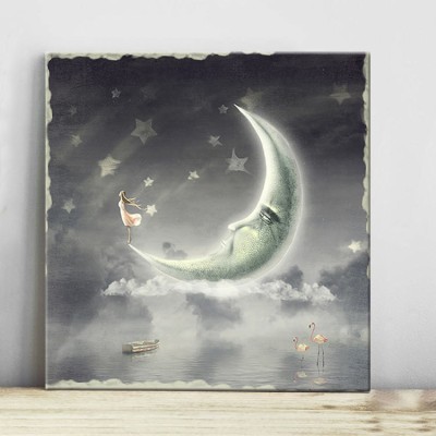 Κοπέλα στο φεγγάρι Παιδικά Πίνακες σε καμβά 50 x 50 cm (11381)