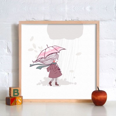 Κοριτσάκι στη βροχή Παιδικά Πίνακες σε καμβά 50 x 50 cm (11386)