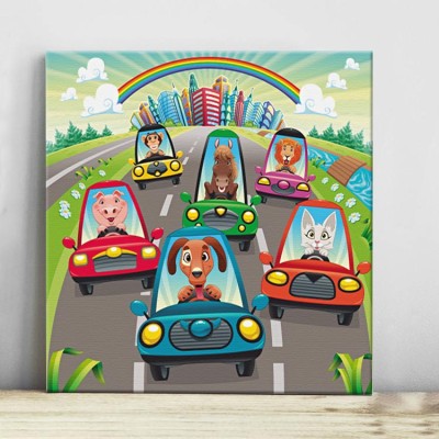Ζώα στον αυτοκινητόδρομο Παιδικά Πίνακες σε καμβά 50 x 50 cm (14574)