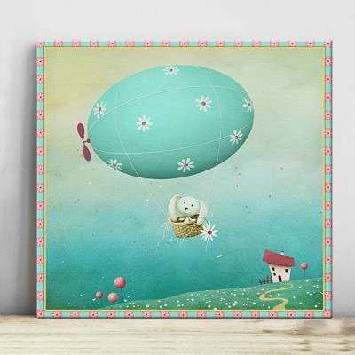 Κουνέλι σε αερόστατο Παιδικά Πίνακες σε καμβά 49 x 52 cm (14915)