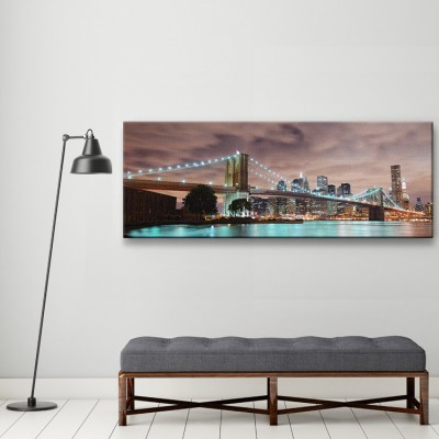 Η γέφυρα του Μπρούκλιν το βράδυ Πόλεις – Ταξίδια Πίνακες σε καμβά 41 x 120 cm (12752)