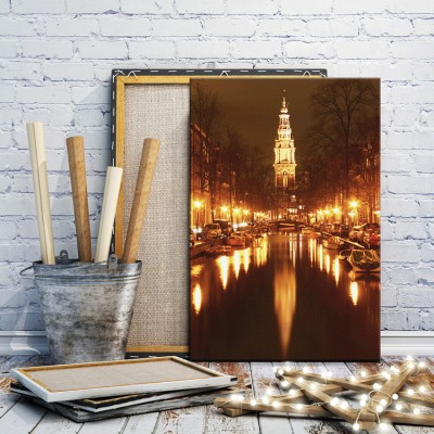 Νύχτα στο Αμστερνταμ Πόλεις – Ταξίδια Πίνακες σε καμβά 63 x 40 cm (15447)