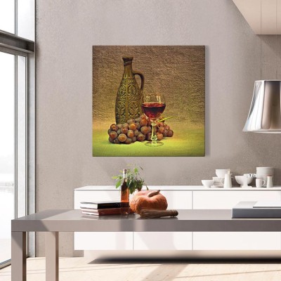 Κόκκινο κρασί με σταφύλι Φαγητό Πίνακες σε καμβά 50 x 50 cm (12847)