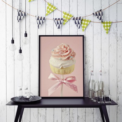 Ροζ cupcake Φαγητό Πίνακες σε καμβά 62 x 41 cm