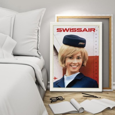 Παλιά πόστερς αεροσυνοδός Swissair Vintage Πίνακες σε καμβά 63 x 45 cm