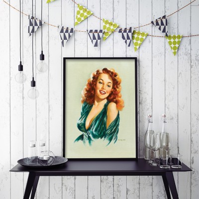 Pin up γυναίκα κοκκινομάλλα Vintage Πίνακες σε καμβά 56 x 45 cm