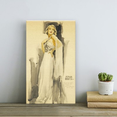 Pin up γυναίκα με λευκό φόρεμα Vintage Πίνακες σε καμβά 69 x 40 cm (10403)