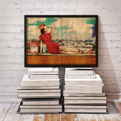 Retro girl Vintage Πίνακες σε καμβά 40 x 60 cm
