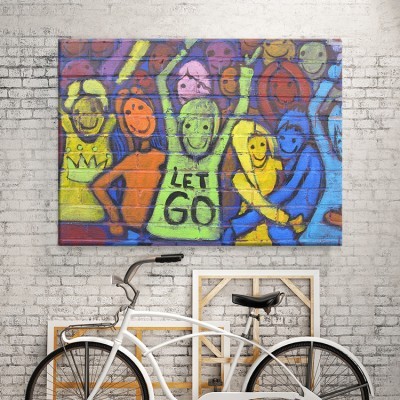 Άνθρωποι που χαίρονται Street art Πίνακες σε καμβά 43 x 60 cm