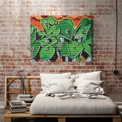 Graffiti πράσινο- πορτοκαλί χρώμα Street art Πίνακες σε καμβά 45 x 60 cm