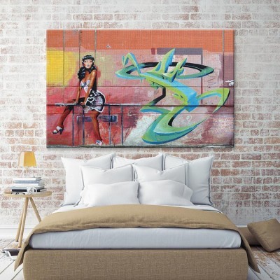 Graffiti Με μελαχρινή γυναίκα Street art Πίνακες σε καμβά 40 x 60 cm