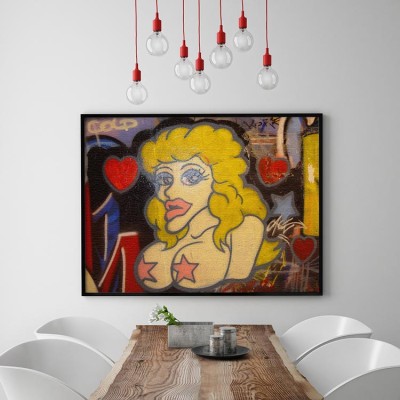 Ερωτική ξανθιά γυναίκα Street art Πίνακες σε καμβά 45 x 60 cm