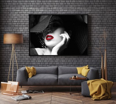 Ασπρόμαυρο Πορτραίτο Γυναίκας με Κόκκινα Χείλη Άνθρωποι Πίνακες σε καμβά 40 x 60 cm (37852)