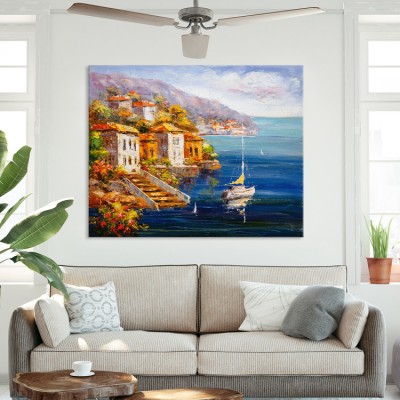 Ελαιογραφία, Θέα στο Λιμάνι Ελλάδα Πίνακες σε καμβά 52 x 62 cm (32087)