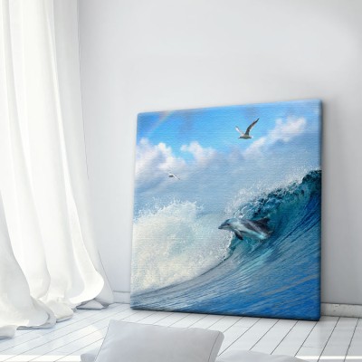 Δελφίνι μέσα στα κύματα Ζώα Πίνακες σε καμβά 50 x 50 cm (12727)