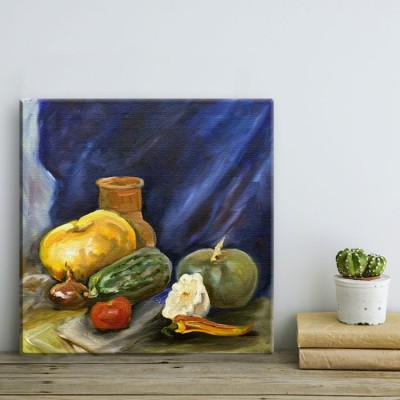 Φρούτα και λαχανικά σε μπλε φόντο Ζωγραφική Πίνακες σε καμβά 50 x 50 cm (10480)