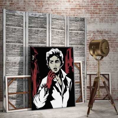 Retro γυναίκα με κόκκινα γάντια Κόμικς Πίνακες σε καμβά 64 x 50 cm (359)