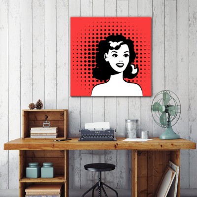 Γυναίκα σε κόκκινο φόντο Κόμικς Πίνακες σε καμβά 50 x 50 cm (12620)