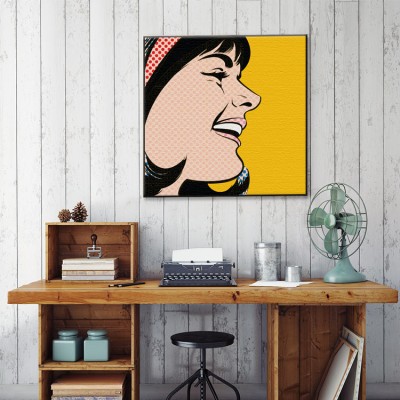 Pop art γυναίκα με κίτρινο φόντο Κόμικς Πίνακες σε καμβά 50 x 50 cm