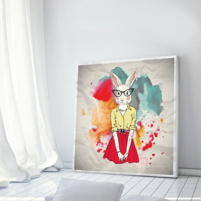 Mrs. Rabbit με γυαλιά Κόμικς Πίνακες σε καμβά 50 x 50 cm