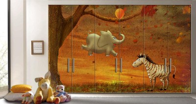 Ελέφαντας και ζέβρα στο δάσος Παιδικά Αυτοκόλλητα ντουλάπας 65 x 185 cm (7844)