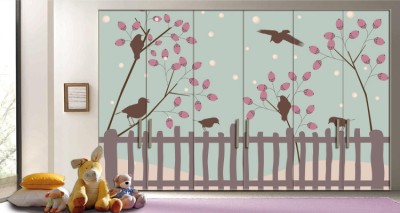 Πουλιά σε χειμερινό φόντο Παιδικά Αυτοκόλλητα ντουλάπας 65 x 185 cm (10713)