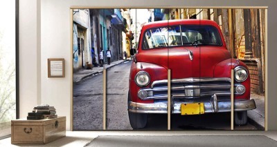 Αυτοκίνητο στην παλιά Αβάνα Πόλεις – Ταξίδια Αυτοκόλλητα ντουλάπας 65 x 185 cm (10900)