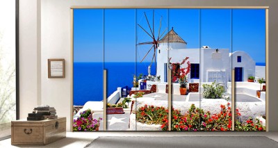 Ανεμόμυλος στην Οία Σαντορίνης Ελλάδα Αυτοκόλλητα ντουλάπας 61 x 185 cm