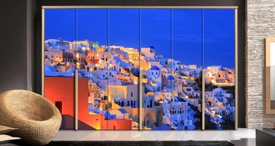 H Οία στη Σαντορίνη κατά τη διάρκεια της νύχτας Ελλάδα Αυτοκόλλητα ντουλάπας 65 x 185 cm (11245)