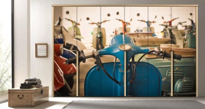 Μπλε Βέσπα Vintage Αυτοκόλλητα ντουλάπας 65 x 185 cm (12317)