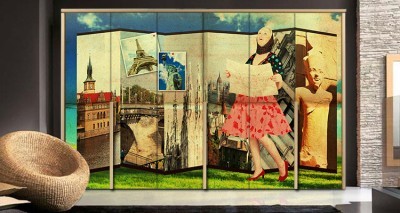 Ρετρό καρτ ποστάλ με νέα όμορφη γυναίκα Vintage Αυτοκόλλητα ντουλάπας 65 x 185 cm (12311)