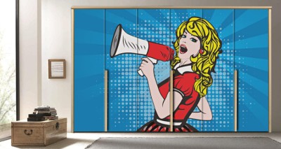 Γυναίκα με τηλεβόα Κόμικς Αυτοκόλλητα ντουλάπας 61 x 185 cm