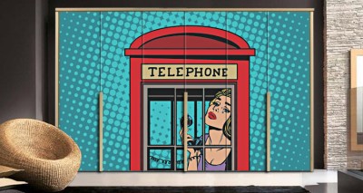 Kορίτσι σε τηλεφωνικό θάλαμο Κόμικς Αυτοκόλλητα ντουλάπας 65 x 185 cm (19267)