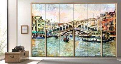 Γέφυρα Ριάλτο Ζωγραφική Αυτοκόλλητα ντουλάπας 65 x 185 cm (12348)