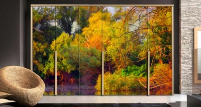 Πολύχρωμο δάσος το φθινόπωρο Ζωγραφική Αυτοκόλλητα ντουλάπας 65 x 185 cm (12352)