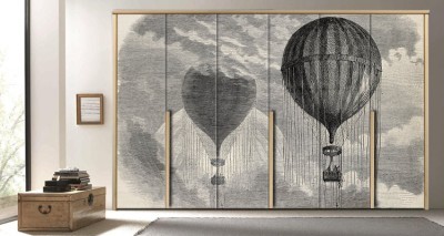 Αερόστατο στο Παρίσι Ζωγραφική Αυτοκόλλητα ντουλάπας 65 x 185 cm (12363)