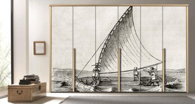 Παραδοσιακό αλιευτικό σκάφος της Βραζιλίας Ζωγραφική Αυτοκόλλητα ντουλάπας 65 x 185 cm (12364)