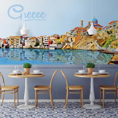 Σκίτσο από ελληνικό νησί Ελλάδα Ταπετσαρίες Τοίχου 100 x 100 εκ.
