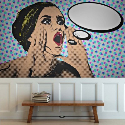 Pop art γυναίκα φωνάζει Κόμικς Ταπετσαρίες Τοίχου 100 x 100 εκ.