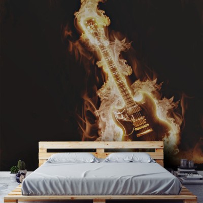 Ηλεκτρική κιθάρα στις φλόγες Διάφορα Ταπετσαρίες Τοίχου 100 x 100 cm (21880)
