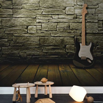 Ηλεκτρική κιθάρα σε πέτρινο φόντο Διάφορα Ταπετσαρίες Τοίχου 99 x 110 cm (21901)