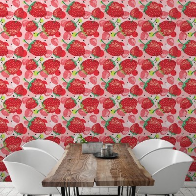 Μοτίβο με φράουλες Φαγητό Ταπετσαρίες Τοίχου 100 x 100 cm (21827)