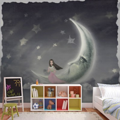 Κοπέλα στο φεγγάρι Παιδικά Ταπετσαρίες Τοίχου 103 x 100 cm (20693)