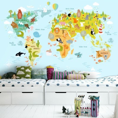 Χάρτης Με Ζωάκια Παιδικά Ταπετσαρίες Τοίχου 92 x 130 cm (35236)
